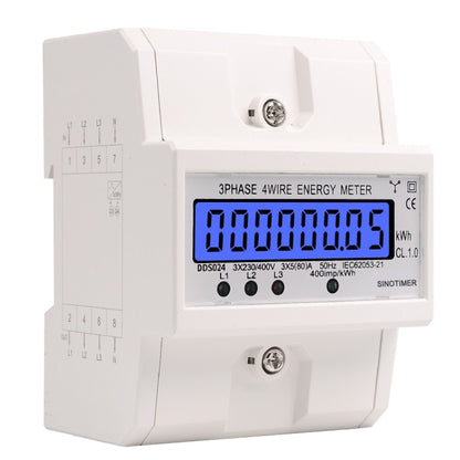 SINOTIMER Three-Phase Backlight Display Rail Type Electricity Meter 5-100A 400V(DDS024 White Shell) - Consumer Electronics by SINOTIMER | Online Shopping UK | buy2fix