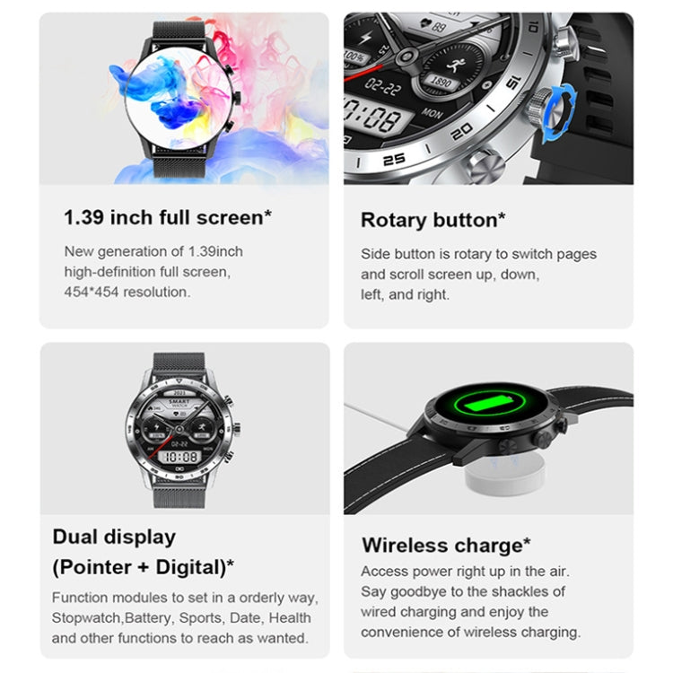 LOANIY DT70 Analog Digital Dual Display Smart Call Watch(Silver Leather) - Smart Wear by LOANIY | Online Shopping UK | buy2fix