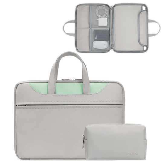 Baona BN-Q006 PU Leather Full Opening Laptop Handbag For 15/15.6/16 inches(Gray+Mint Green+Power Bag) - 15.6 - 17 inch by Baona | Online Shopping UK | buy2fix
