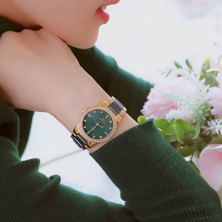 BS Bee Sister FA1629  Vintage Ceramic Rhinestone Ladies Watch(Peacock Green) - Alloy Watches by BS Bee Sister | Online Shopping UK | buy2fix