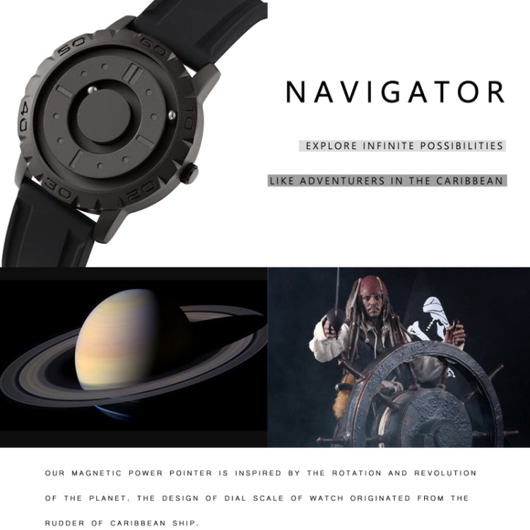 EUTOUR E030 Magnetic Ball Men Bezel-Free Design Watch(Black Net Strip) - Metal Strap Watches by buy2fix | Online Shopping UK | buy2fix