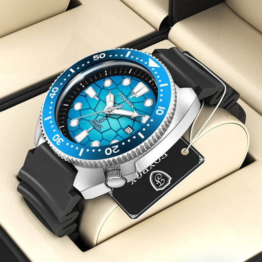 FOXBOX FB0025 Alloy Calendar Watch Luminous Waterproof Rotatable Quartz Watch(Blue) - Silicone Strap Watches by FOXBOX | Online Shopping UK | buy2fix