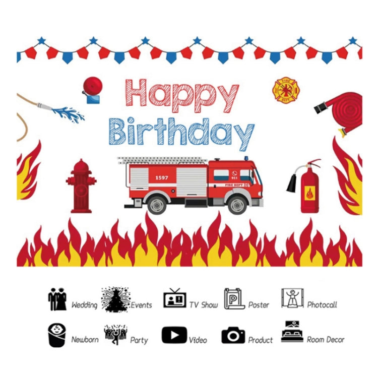 1.5x1m Fire Engine Happy Birthday Party Scene Backdrop for Photojournalism(MDU04232) - Camera Accessories by buy2fix | Online Shopping UK | buy2fix