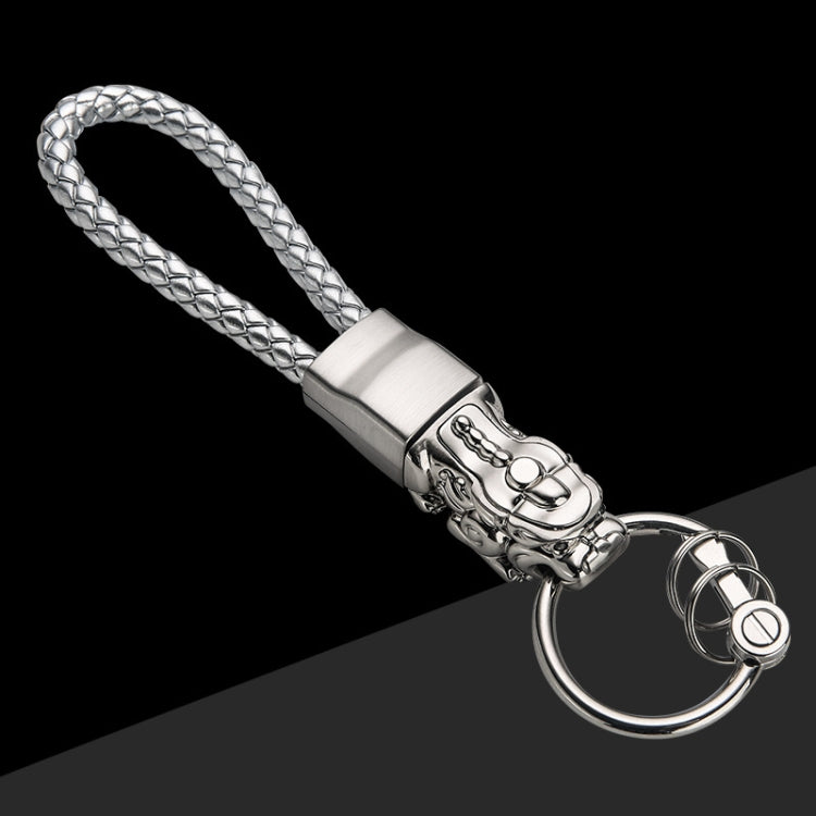 Braided Leather Rope Brave Troops Keychain With LED Light Metal Pendant(White+White Rope) - In Car by buy2fix | Online Shopping UK | buy2fix