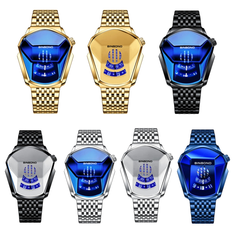BINBOND Locomotive Concept Steel Belt Watch Men Live Black Technology Watch(Full Gold Gold Face) - Metal Strap Watches by BINBOND | Online Shopping UK | buy2fix