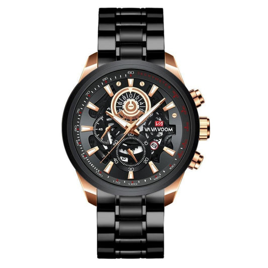 VAVA VOOM 2311G-FH Rose Gold Shell Steel Belt Men Waterproof Sports Luminous Calendar Casual Quartz Hollow Watch - Sport Watches by VAVA VOOM | Online Shopping UK | buy2fix