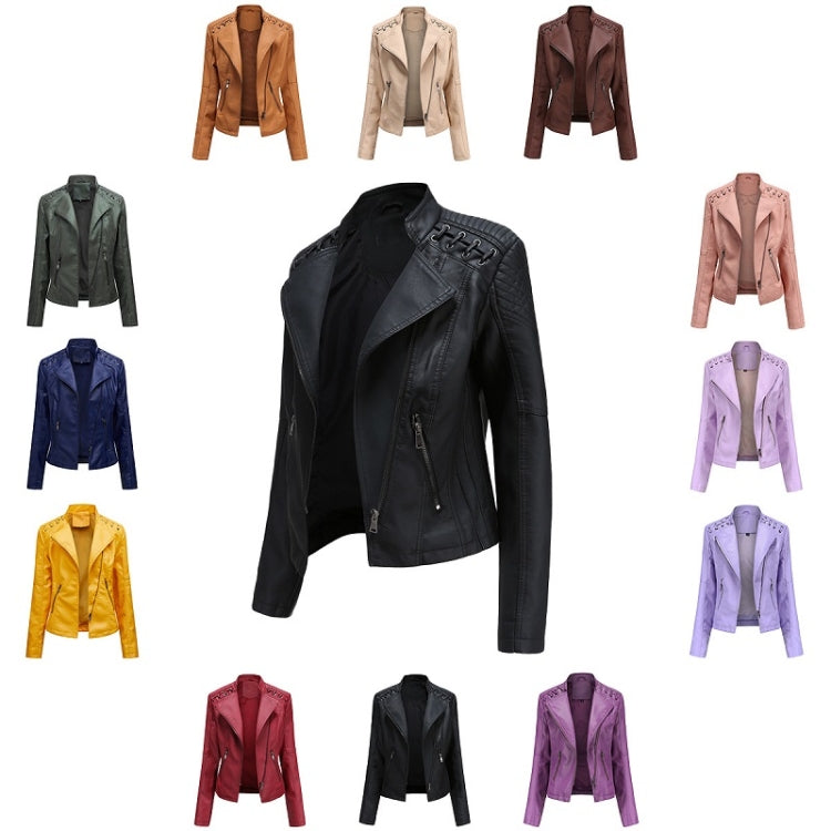 Women Short Leather Jacket Slim Jacket Motorcycle Suit, Size: M(Red) - Jacket & Loose Coat by buy2fix | Online Shopping UK | buy2fix