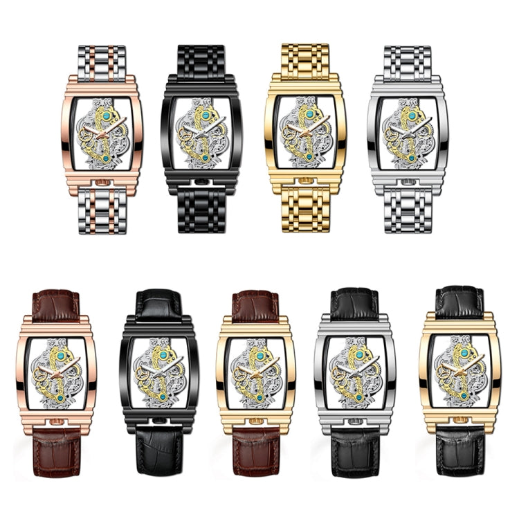 BINBOND B5011 Gear Hollow Outdoor Waterproof Luminous Men Business Watches(Brown Leather Gold) - Metal Strap Watches by BINBOND | Online Shopping UK | buy2fix