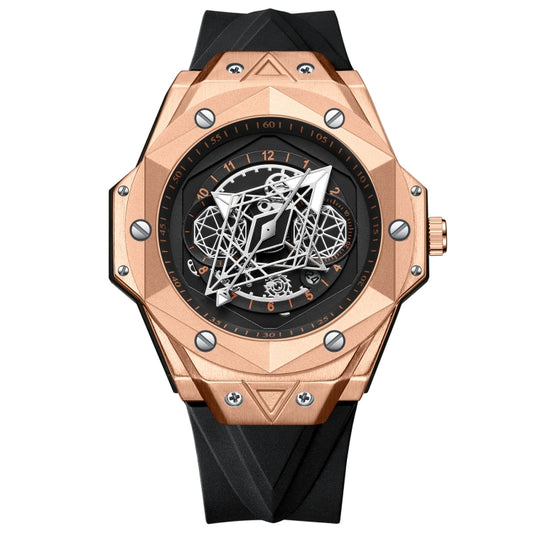 BINBOND B2266 Men Luminous Calendar Outdoor Waterproof Watches, Color: Black Leather-Rose Gold - Leather Strap Watches by BINBOND | Online Shopping UK | buy2fix