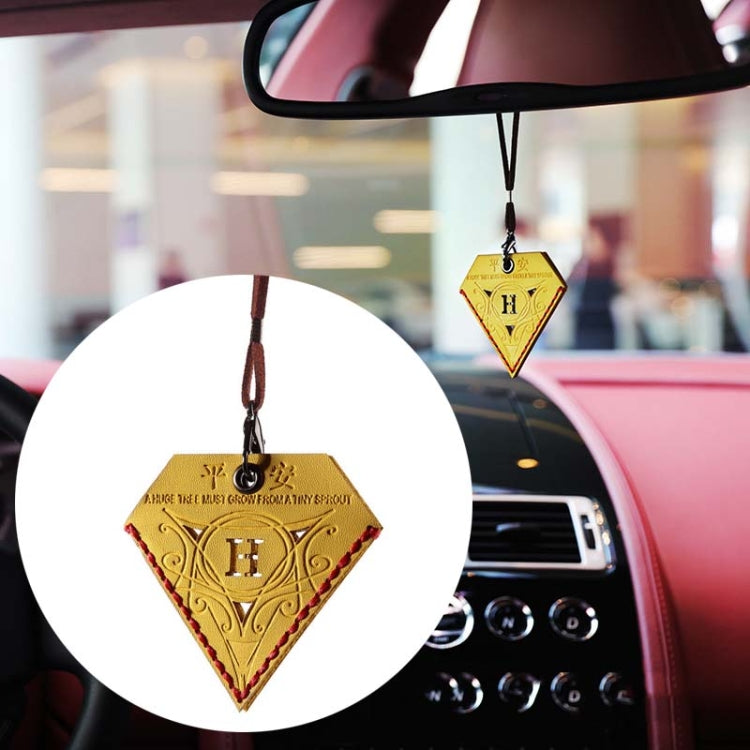 Car Pendant Triangular Ping An Charm Bag Leather Rearview Mirror Ornament(Yellow) - In Car by buy2fix | Online Shopping UK | buy2fix