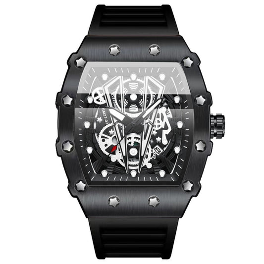 BINBOND B6577 Barrel Shape 30m Waterproof Sports Quartz Watch(Brushed-Black Silicone-Black-Black) - Silicone Strap Watches by BINBOND | Online Shopping UK | buy2fix