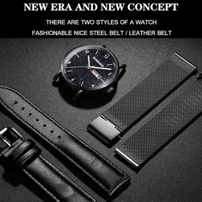 BINBOND B3820 30M Waterproof Ultra-thin Quartz Luminous Starry Watch, Color: Black Leather-White-Starry - Metal Strap Watches by BINBOND | Online Shopping UK | buy2fix