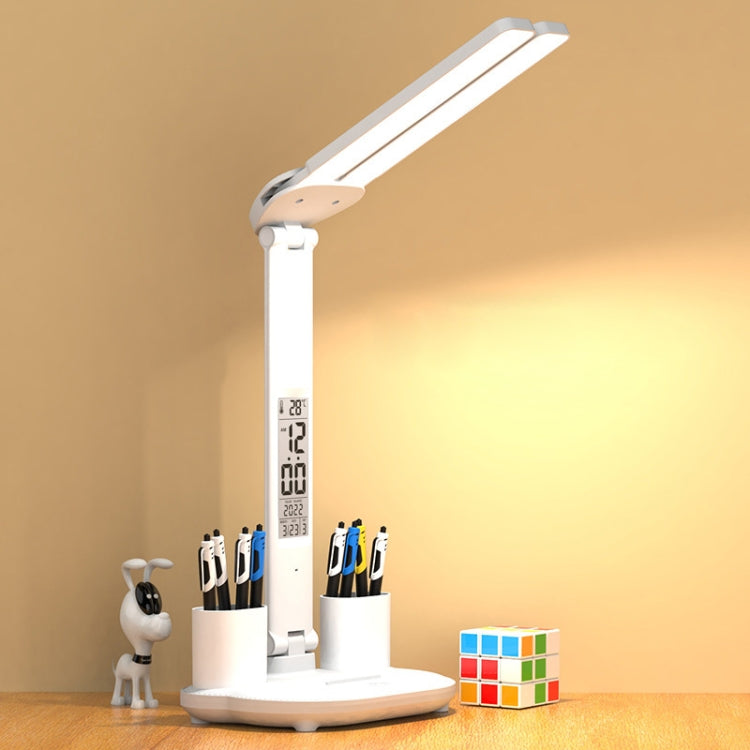 LED Intelligent Digital Display Foldable Desk Lamp, Style: Double Head USB Straight Plug -  by buy2fix | Online Shopping UK | buy2fix