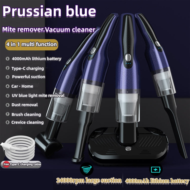 4 In 1 12000pa Wireless  Mini Handheld Car Vacuum Cleaner Mite Remover(Navy Blue) - Vacuum Cleaner by buy2fix | Online Shopping UK | buy2fix