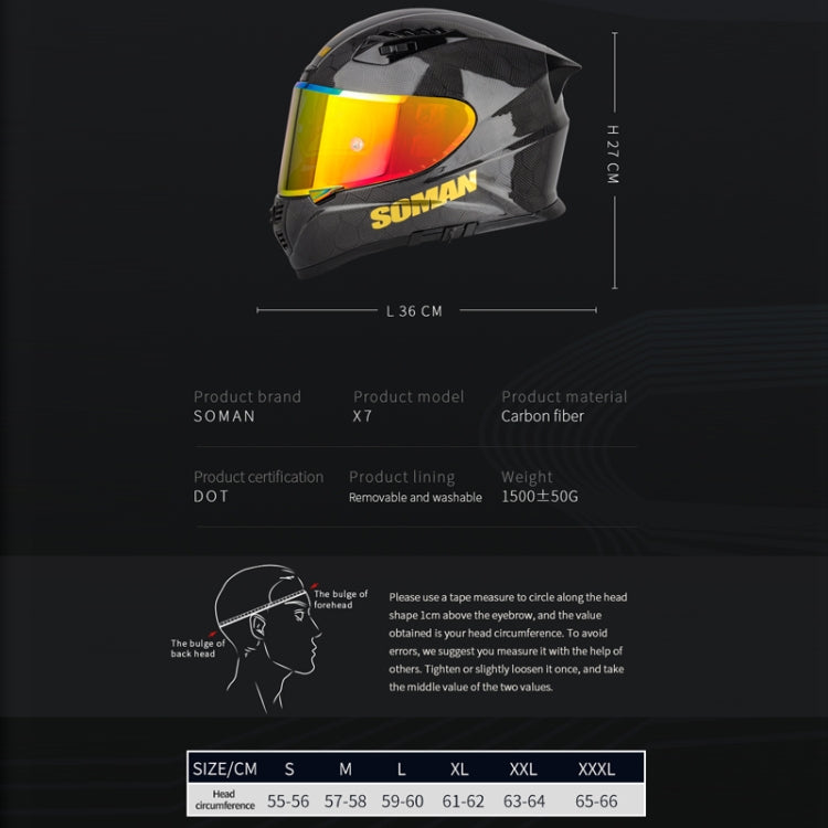 SOMAN Motorcycle Carbon Fiber Double Lens Thermal Safety Helmet, Size: XXL(Snake Carbon Fiber) - Helmets by SOMAN | Online Shopping UK | buy2fix