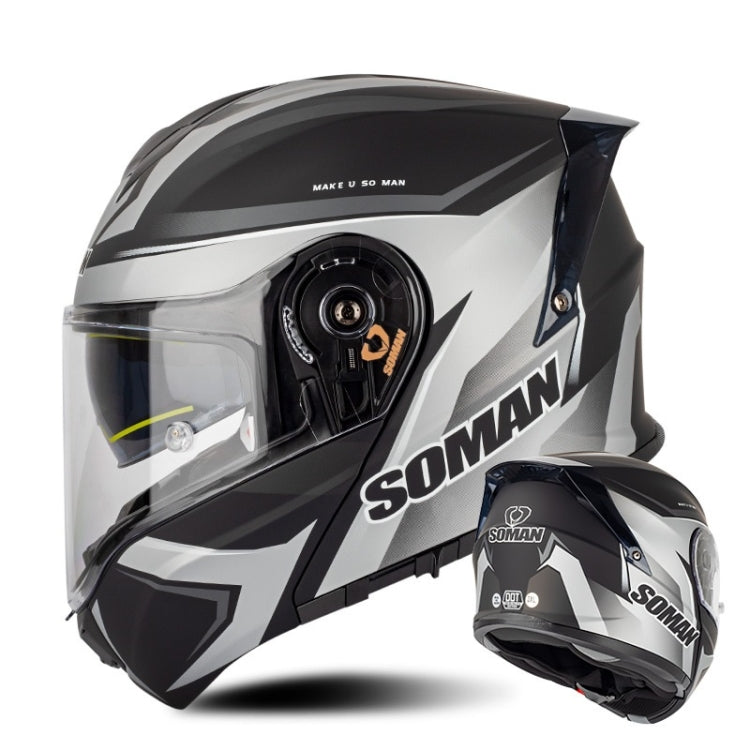SOMAN Racing Motorcycle Double Lens Riding Safety Helmet, Size: XXL(Silver Gray Black Vision) - Helmets by SOMAN | Online Shopping UK | buy2fix