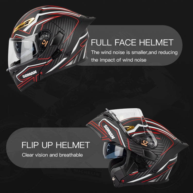 SOMAN Motorcycle Dual Lens Riding Peel-Off Full Coverage Helmet, Size: XL(Black Fluorescent Yellow Spark) - Helmets by SOMAN | Online Shopping UK | buy2fix