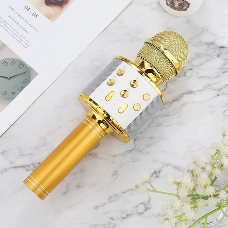 WS-858L LED Light Flashing Wireless Capacitance Microphone Comes With Audio Mobile Phone Bluetoon Live Microphone(Gold) - Microphone by buy2fix | Online Shopping UK | buy2fix