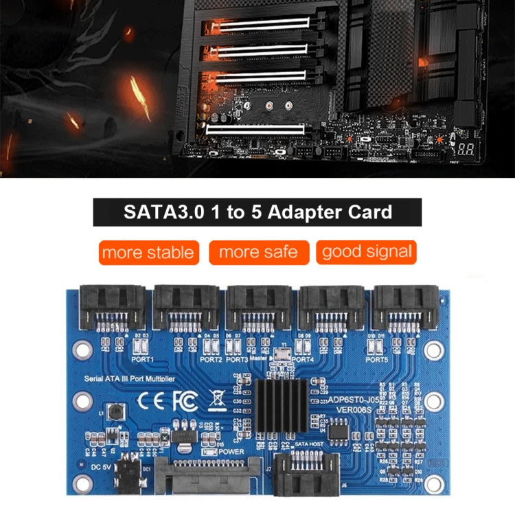 SATA2.0 3Gbps JMB321 Chip SATA Expansion Card 1 to 5 Port Riser Card - Add-on Cards by buy2fix | Online Shopping UK | buy2fix