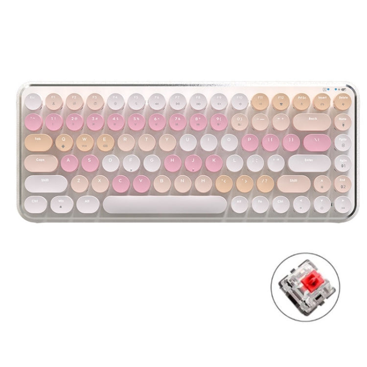 Ajazz K840T 84-Key Wireless/Bluetooth/Wired Three-Mode Round Key Punk Keycap Mechanical Keyboard Red Shaft (White Peach Mousse) - Wireless Keyboard by Ajazz | Online Shopping UK | buy2fix