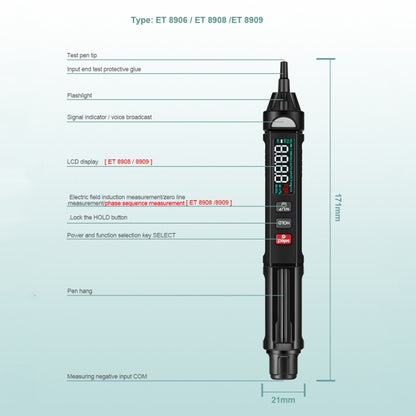 WinAPEX  ET8908  Digital Multimeter Voltage Test Pen Capacitance Meter Diode NVC Tester - Digital Multimeter by WinAPEX | Online Shopping UK | buy2fix