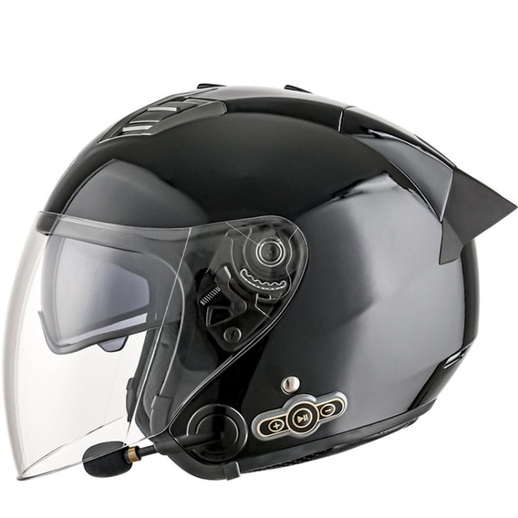 KUQIBAO Motorcycle Smart Bluetooth Sun Protection Double Lens Safety Helmet, Size: M(Bright Black+Black Tail) - Helmets by KUQIBAO | Online Shopping UK | buy2fix