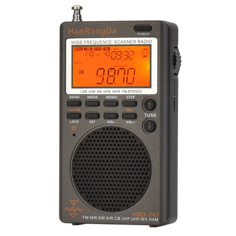 HanRongda HRD-747 Portable Full Band Digital Display High-Frequency Receiving Radio(Silver Gray) - Radio Player by HanRongda | Online Shopping UK | buy2fix