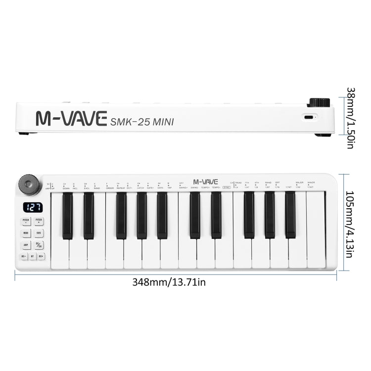 M-VAVE SKM-25MINI Digital Electronic Piano 25 Key Musical Instrument MIDI Keyboard Controller - Keyboard Instruments Accessories by M-VAVE | Online Shopping UK | buy2fix